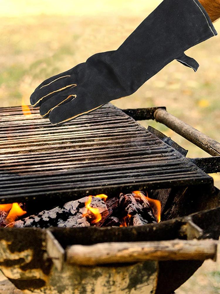 Guanti estremamente resistenti al fuoco e al calore, in pelle con cuciture in kevlar, perfetti per camino, stufa, forno, grill, saldatura