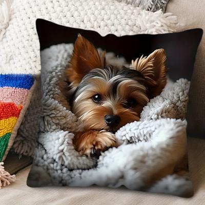 1 Piece Yorkshire Puppy Printed Polyester Pillowcase, Modern Style, Machine Washed, Zip Closed, Textured, Decorative Pillowcase for All Room Types
