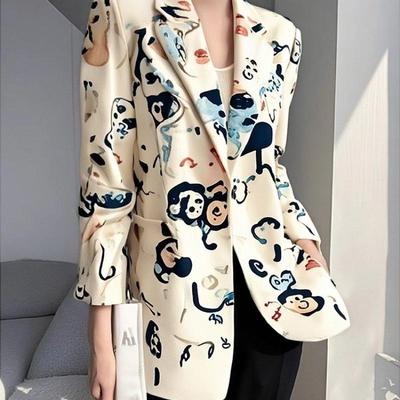 Off-White Bedruckter Mode-Blazer Neu Frühling Herbst High-End Elegant Altersmindernd Koreanischer Stil Lässige Anzugjacke