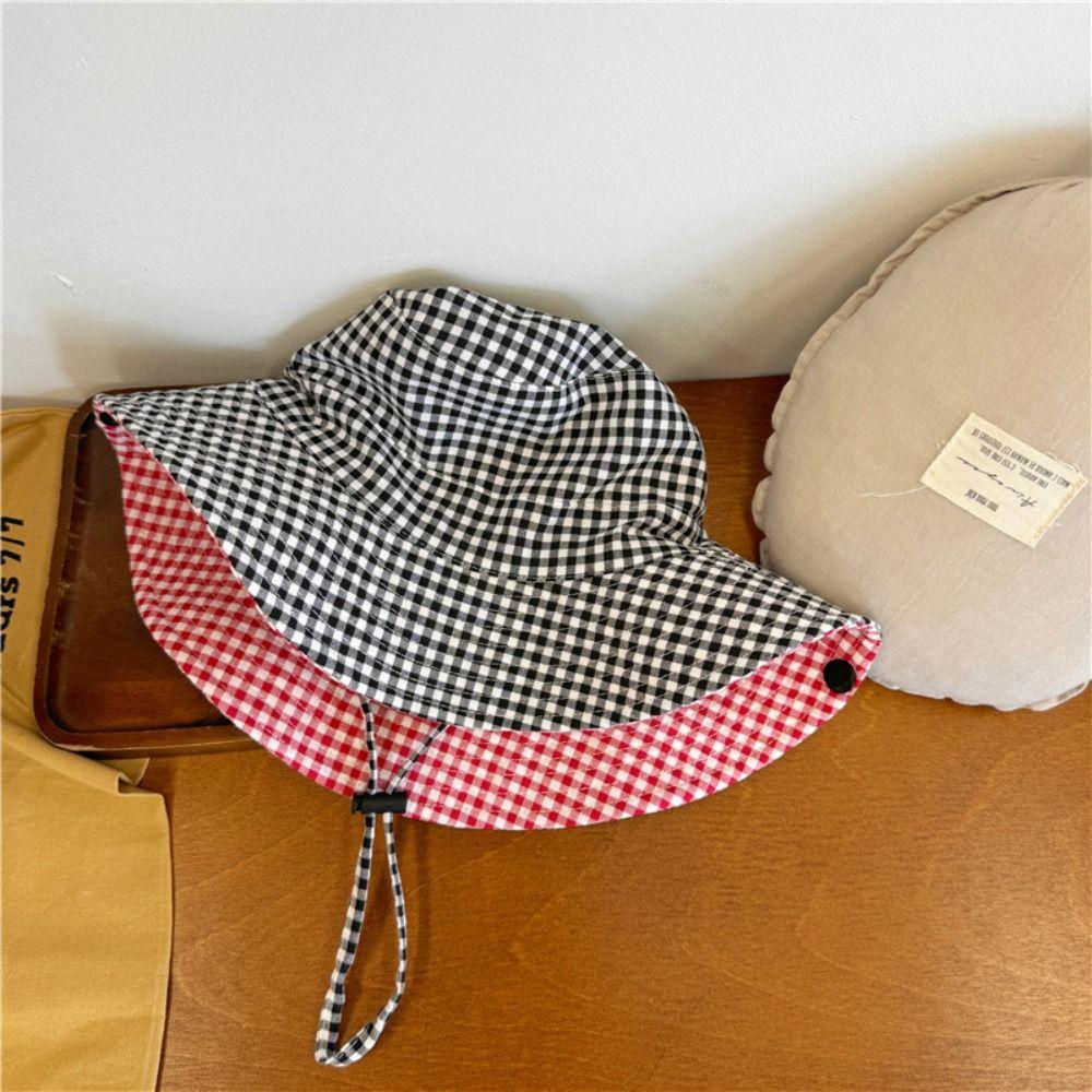 Double Sided Boys Girls Bucket Cap Lattice Baby Sun Hat Soft Children Fisherman Hat  Boy/Girls