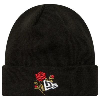 New Era Rose Icon Cuff Knit Beanie Hat, Unisex Black Cap