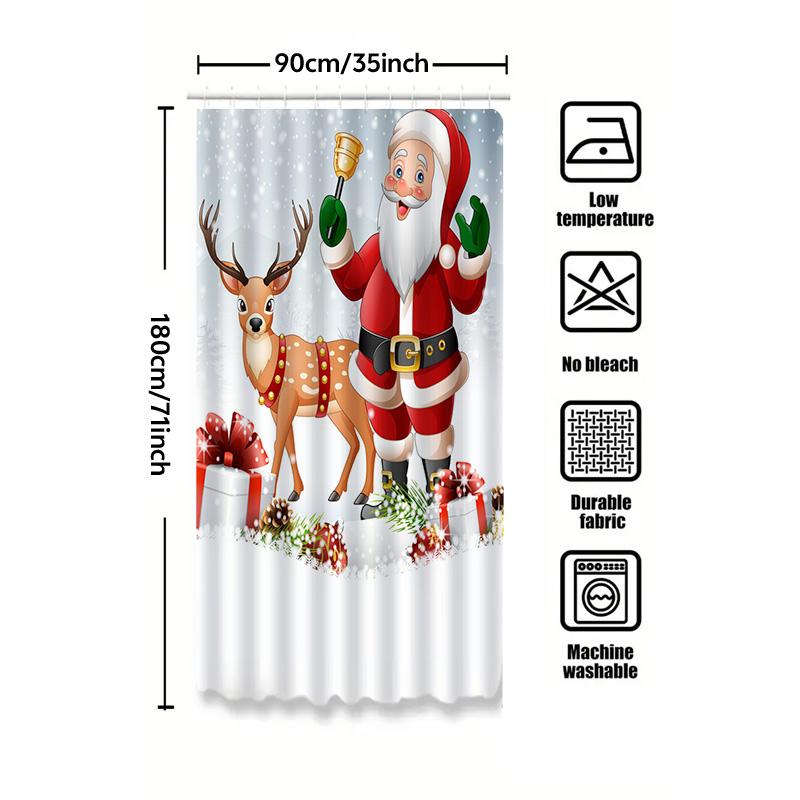 Tu Christmas Shower Curtain Santa Claus Reindeer Holiday Festive Bathroom Decor Xmas Pattern Waterproof Home Textile Gift