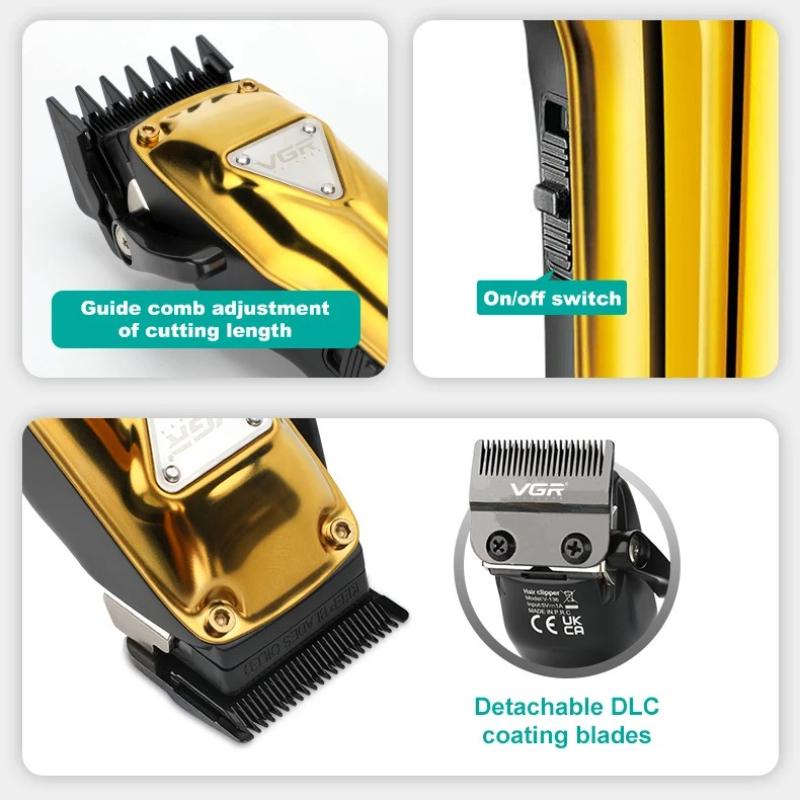 VGR V-140 Metal Housing Hair Cutting Machine Cordless Professional Hair Trimmer for Men Retro Oily Clipper Safe and Skin-friendly USB Rechargeable