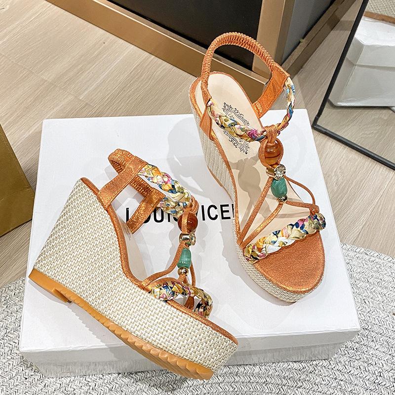 

Женские сандалии на эластичной танкетке большого размера, весенне-летние, новая модная модель, женские сандалии на высоком каблуке 42 оранжевый