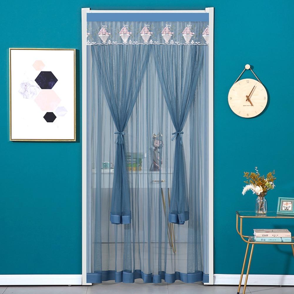 Punching Free Lace Embroidered Door Curtain Double Layer Door Drapes Entrance Curtain  Girl Room