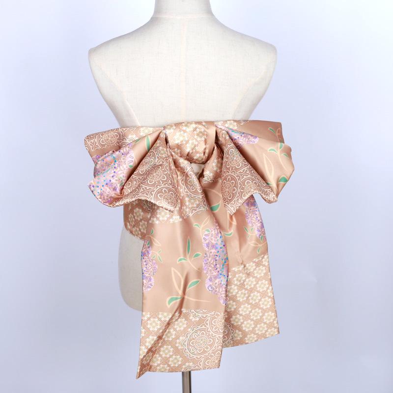 Japanese Kimono Obi: Brocade Jacquard Taiko Bow with Floral Knot Trim