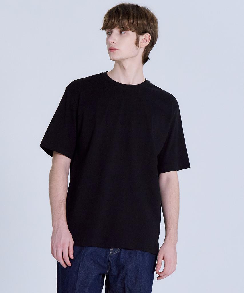 BASIC HOUSE Uni Relaxed Fit Round Neck Short Sleeve T-Shirt Black Lats0105 (A Type)