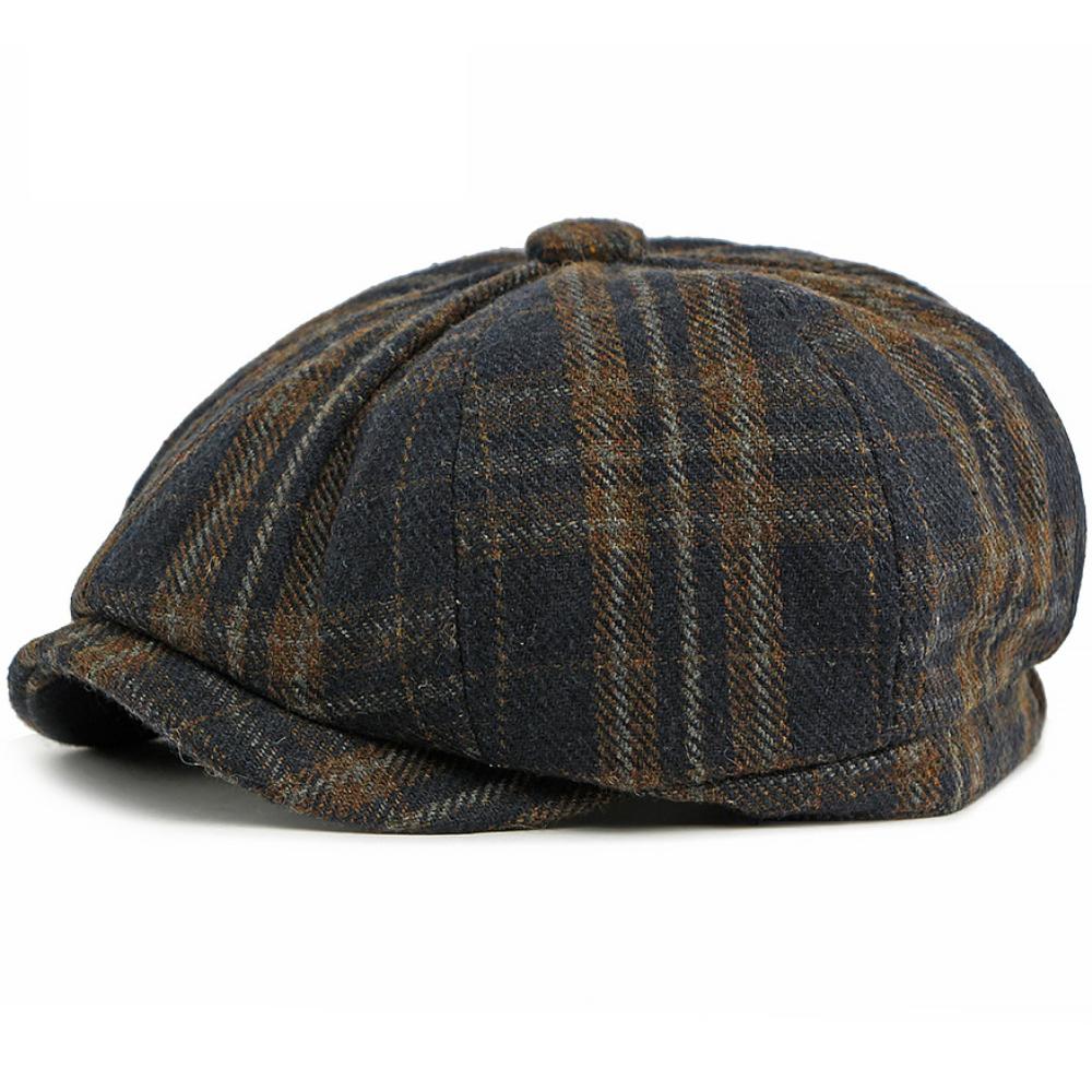 HT5050 Berets Autumn Winter Caps for Men Women Artist Painter Plaid Wool Beret Hat Male Female Ivy Flat Cap Adjustable Beret Cap