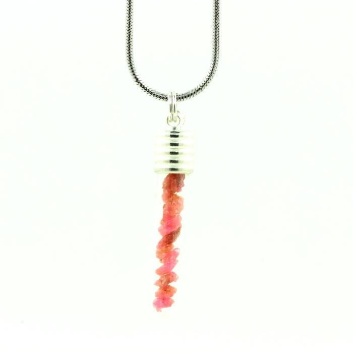 Collier - ABIJOUX - Spinelle brut - Tube et spirale - Acier inoxydable - Mixte
