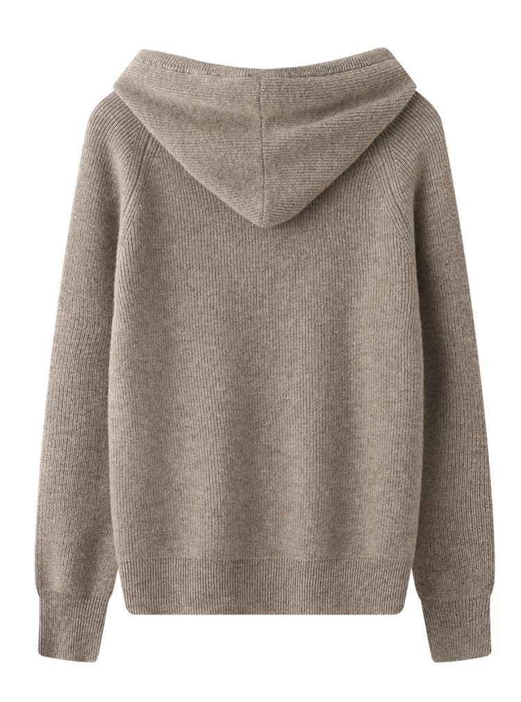 Women's Slim Fit Hooded Wool Cardigan Sweater - Knitted Long Sleeve Versatile Pullover Base Layer