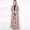 Pleated Printed Long Trench Coat for Women - 2025 Spring Lapel Loose Fit Plus Size Long Sleeve Robe