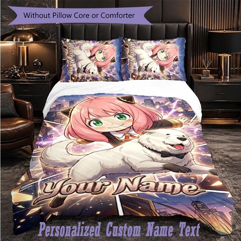 Personalized 3Pcs Bedding SetSpy × Family Custom Text Duvet Cover Pillowcase Set Bedroom Gift