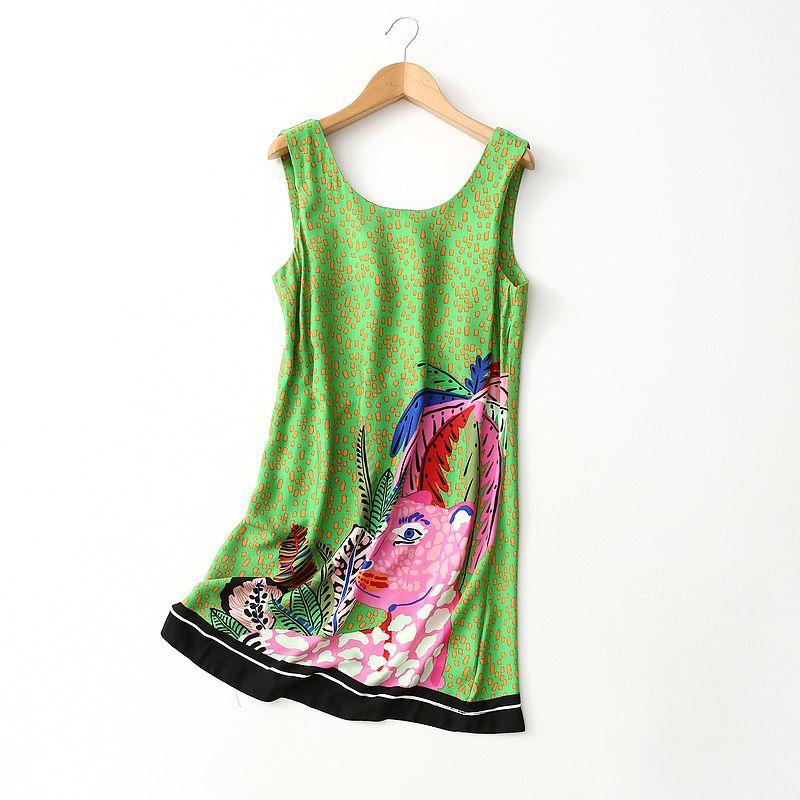 

Foreign Trade Original Order Hawaii Print High-Grade Twill Noil Poplin Dress Summer Sexy Open Back Artificial Cotton Vest Skirt Black Short Sleeve Euro-M (Bust size 94)