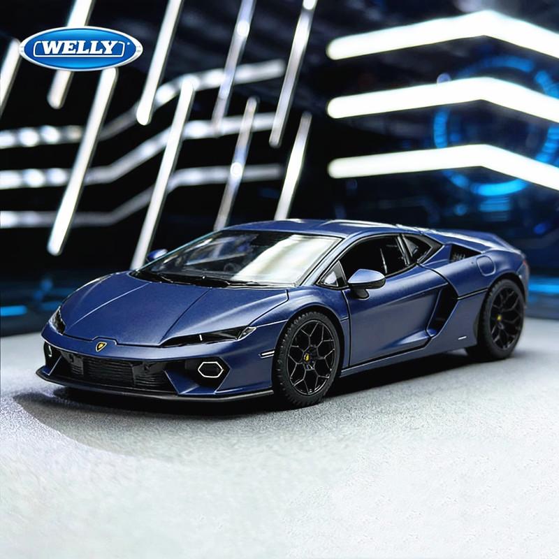 WELLY 1/24 Lamborghini Temerario Alloy Scale Car Model Diecast Metal Static Collection Children Birthday Toy Car Vehicles Gifts