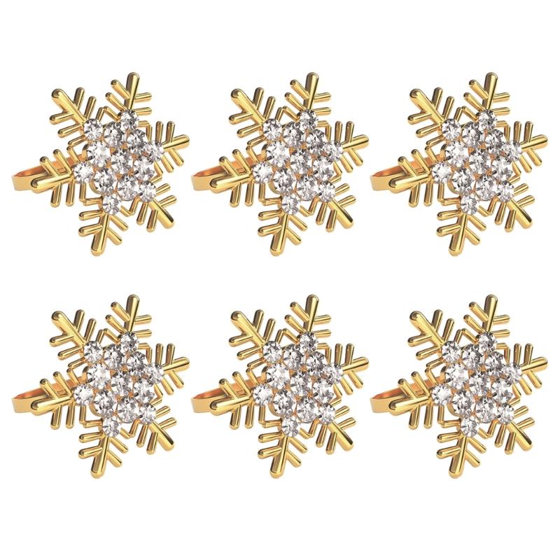 Pack of 6 Napkin Rings Christmas Snowflake Napkins Holder Metallic Napkin Buckle Sophisticated Plating Accessories
