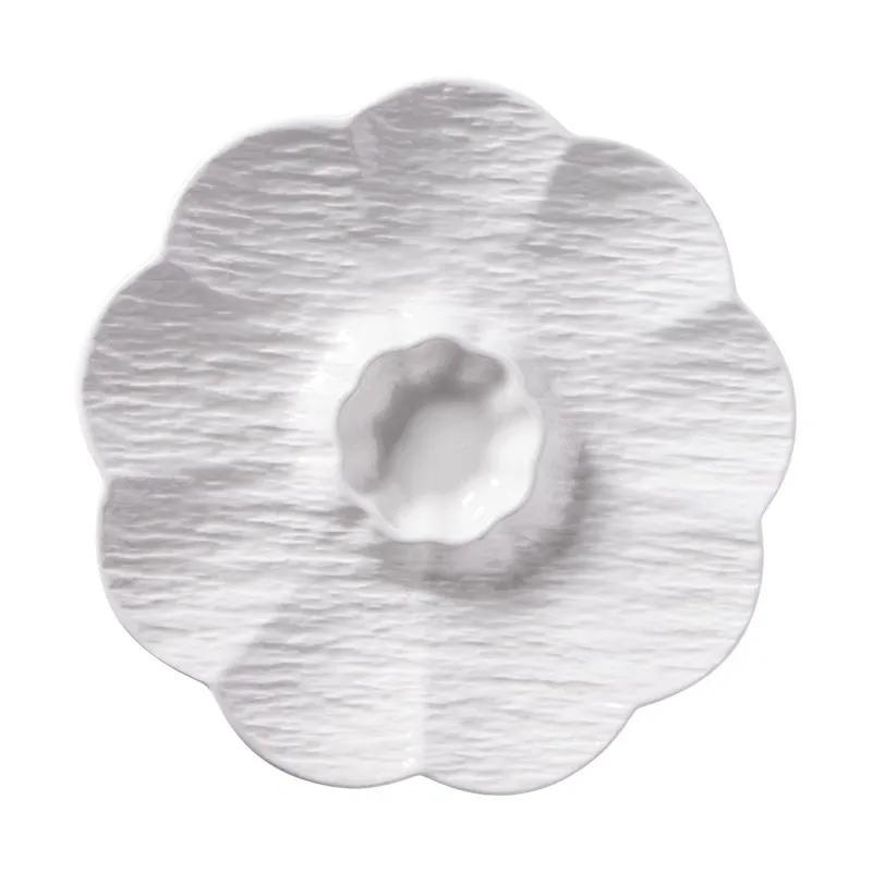 White ceramic dumpling plate with vinegar  special grid plate for household dumpling  shrimp plate, breakfast dish  French fry