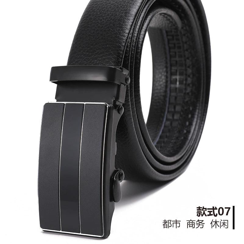 Belt Men'S Automatic Buckle Belt Lychee Pattern Hemming Belt Business Belt Stall