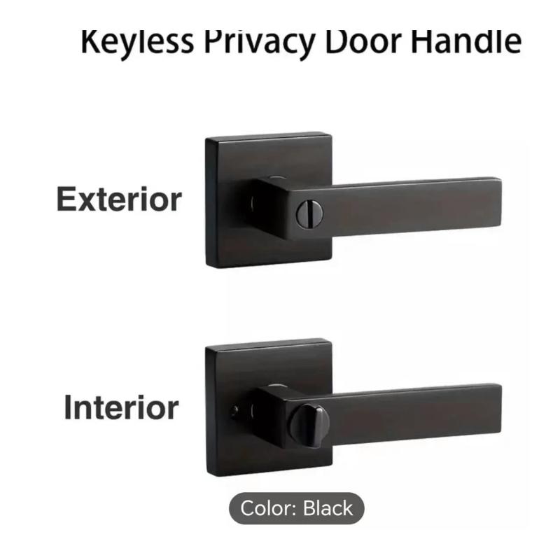 Modern Matte Black Door Handle For Bathroom And Bedroom Aluminum Alloys Smooth Grip Privacy Lock Indoor Installation
