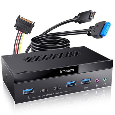 Ineo 5,25-Zoll PC Multi-Frontpanel USB 3.2 Gen2 Hub für Computergehäuse Frontblende, SATA-Stromanschluss erforderlich (2x10G USBC, 2x10G USBA, 1x