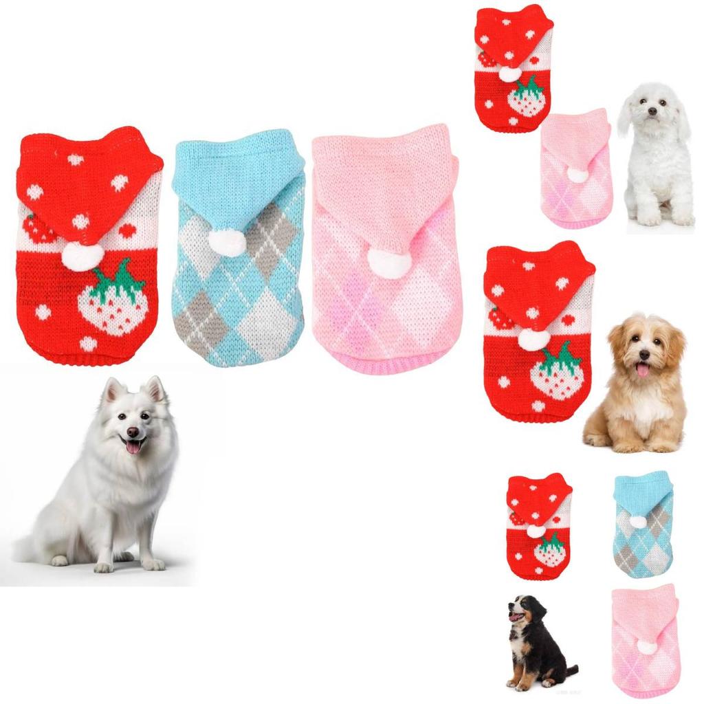 Stilvoller Hunde-Pullover mit Karomuster für den Winter, Farben Rosa, Rot, Blau erhältlich