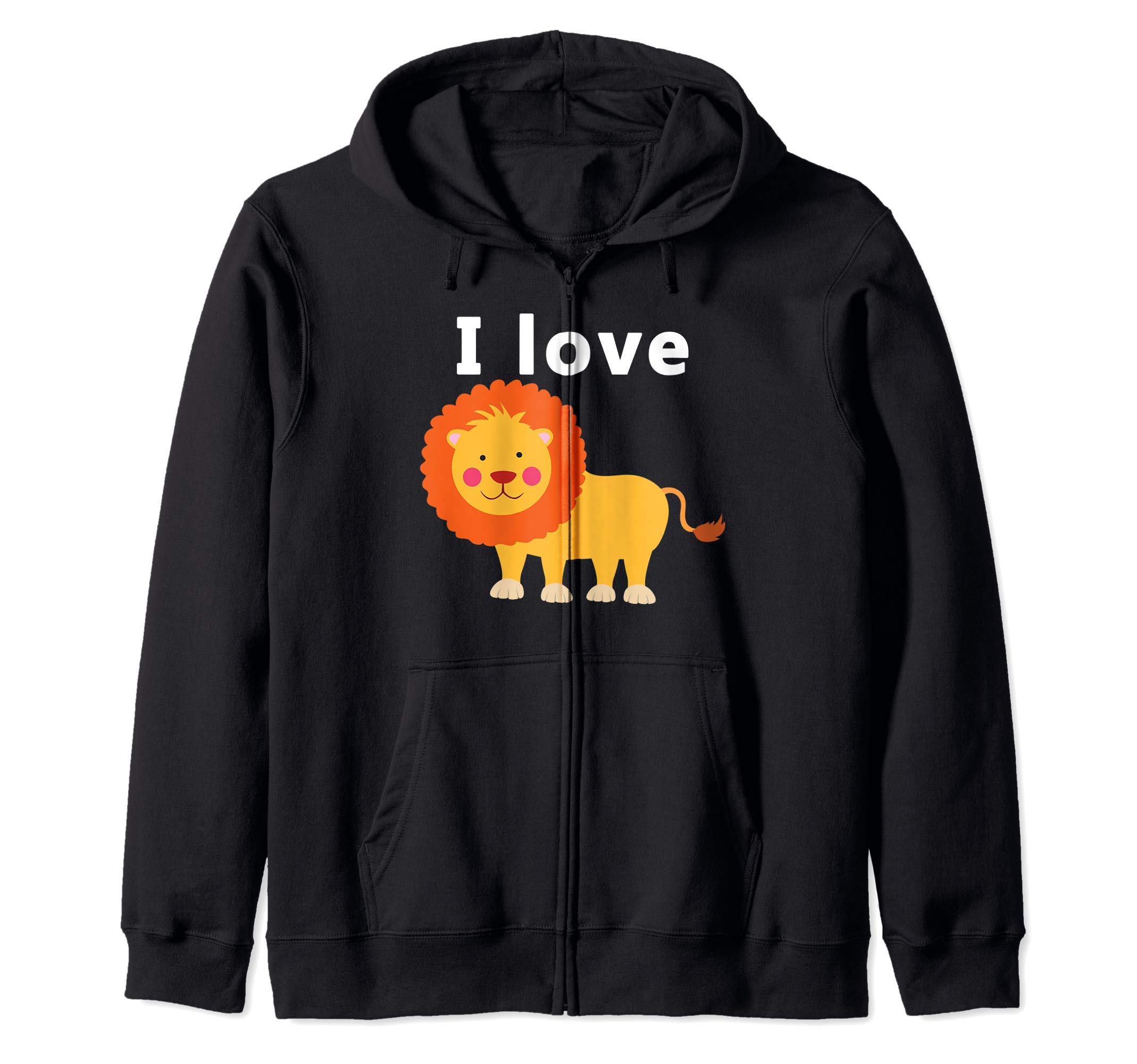 

Толстовка с капюшоном I Love Lions с милым мультяшным львом чёрный