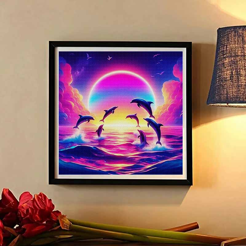 New Arrival 5D DIY Full Circle Diamond Painting "Leaping Dolphin" Embroidery Cross Stitch Home Decor Gift