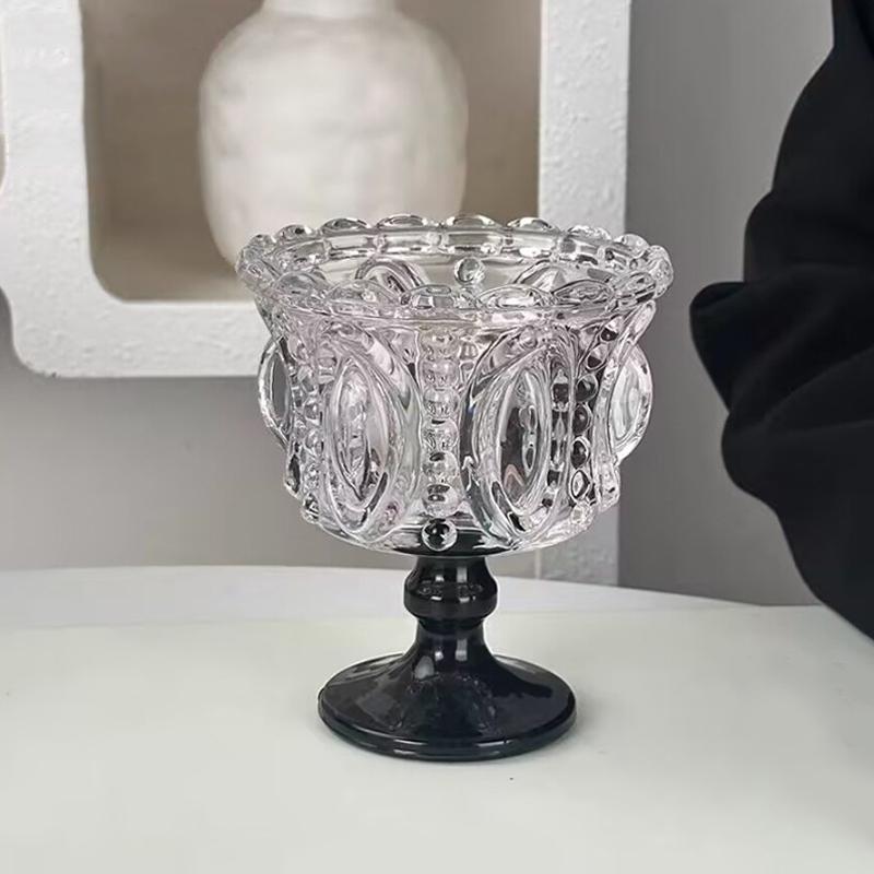 1PC Color Blocking Ice Cream Bowl Dessert Cup Palace Style Highball Glass Gift Tableware Vintage Embossed Design Elegant 200ml