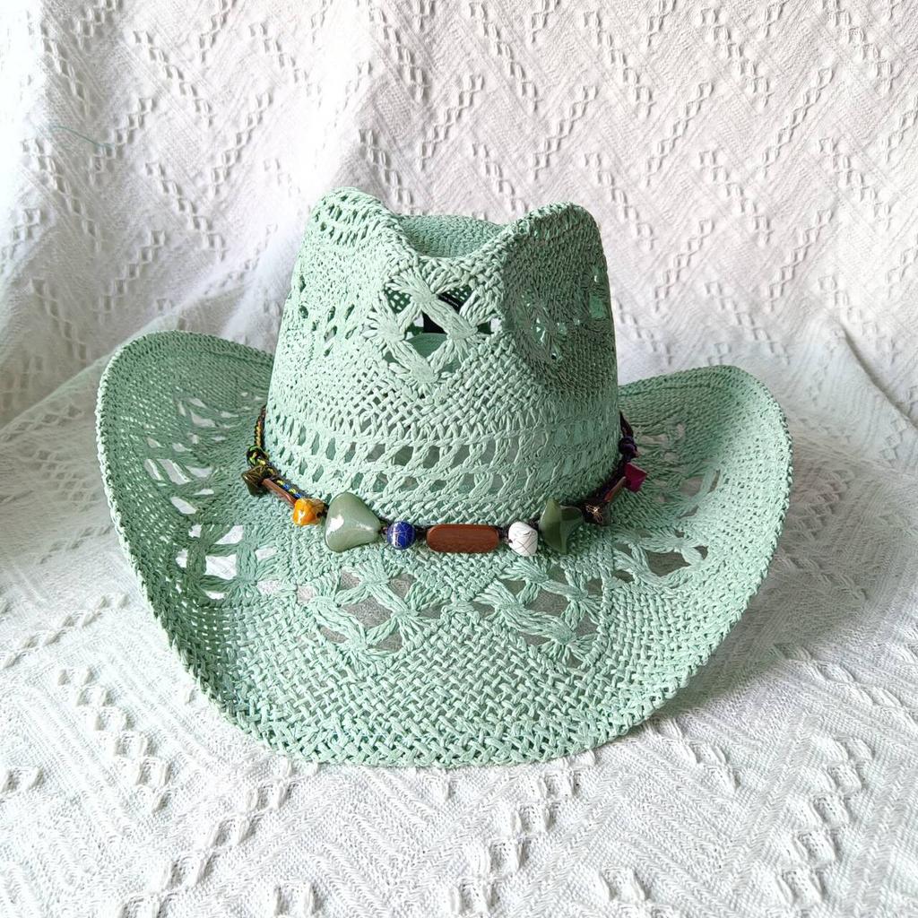 Cappelli Gialli Estivi da Uomo Stile Western Intrecciati a Mano in Paglia Cappello Jazz da Sole da Spiaggia Cappellino da Cowgirl Donna Rosa Shocking Monocolore Sombrero Uomo