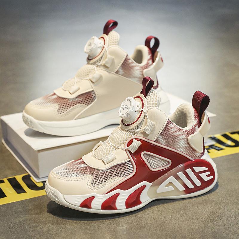 Boys' sneakers spring and summer new breathable single net children's basketball shoes medium and old children's trend wear-resistant shock-abso