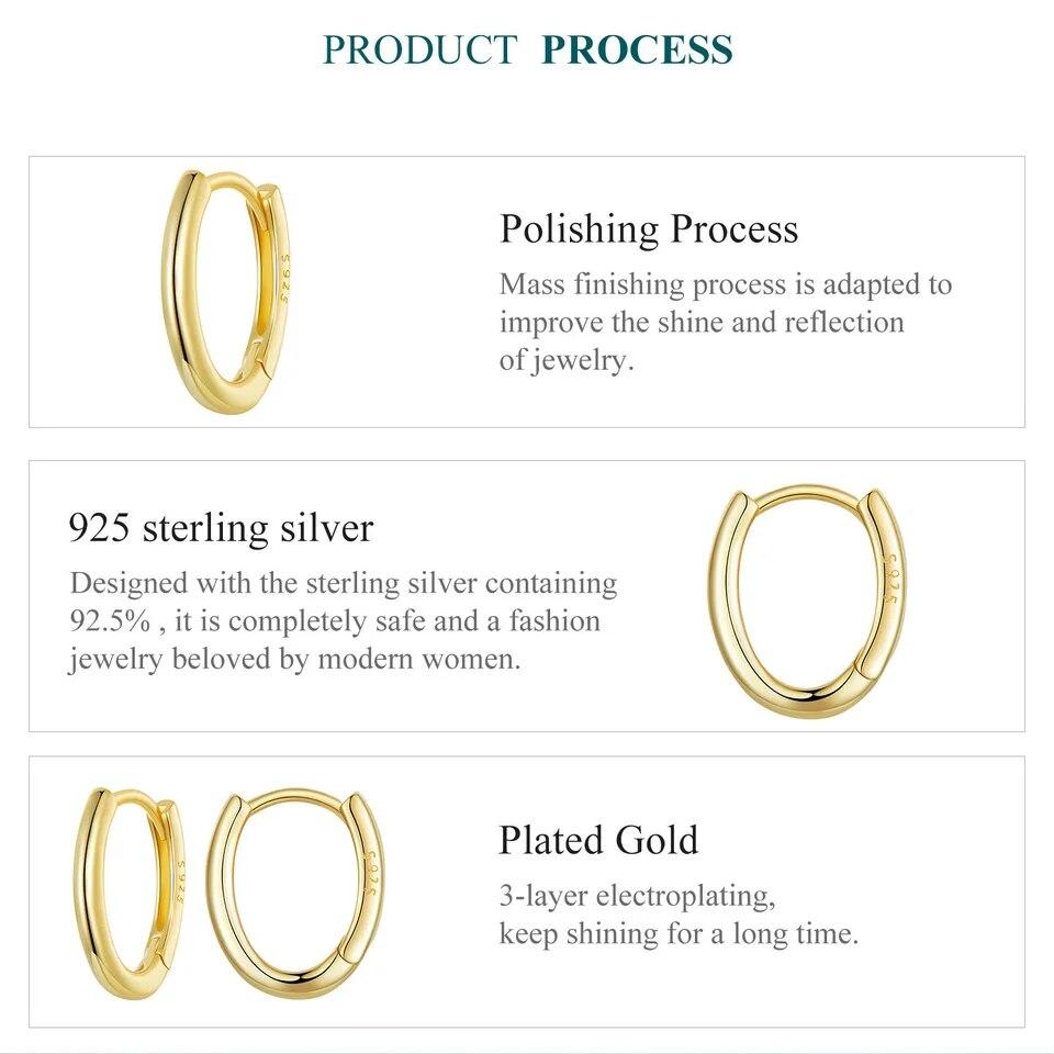 BAMOER Genuine Sterling Silver 925 Classic Oval Hoop Earrings for Women 2 Color Tiny Hypoallergenic Earrings Fine Jewelry