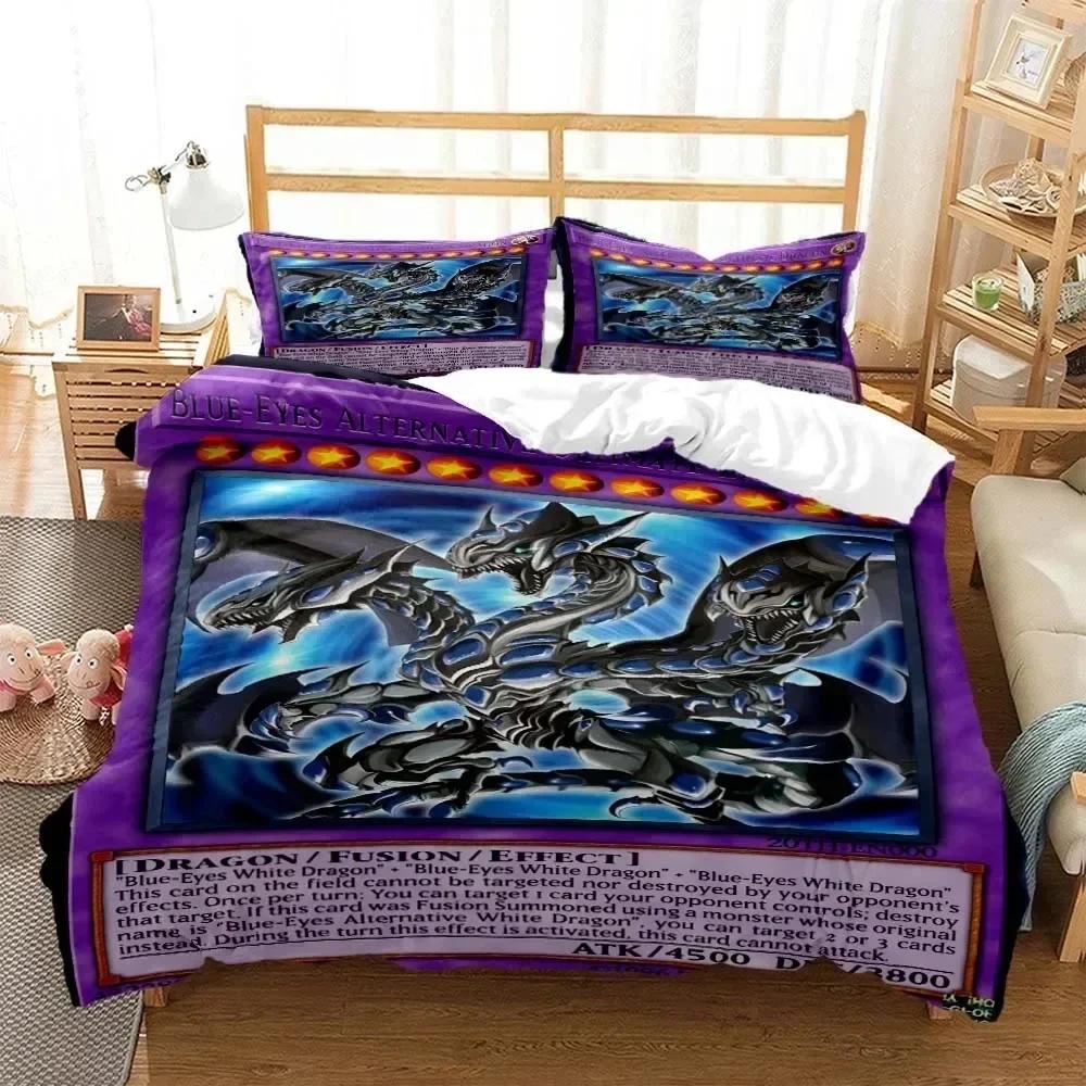 Anime Yu-Gi-Oh Game Card Bedding Set Duvet Cover Sheet Printed Bed Set Pillowcase Bed Full Queen King Size Comforter Bedroom