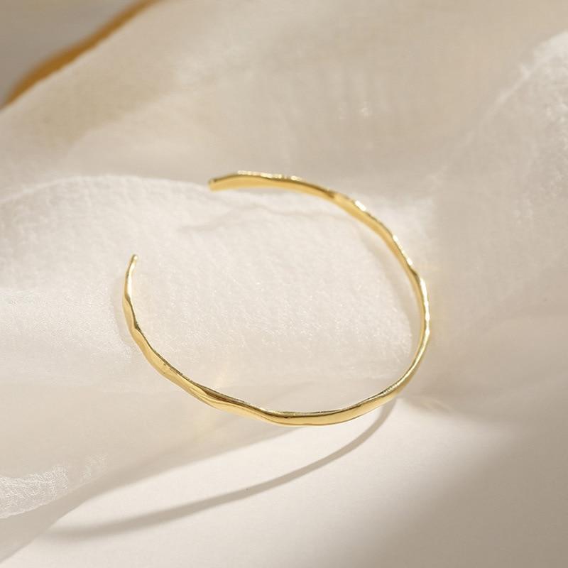 925 Sterling Silver Irregular Open Cuff Bracelet For Women Men High Polish Bangle Jewelry Adjustable