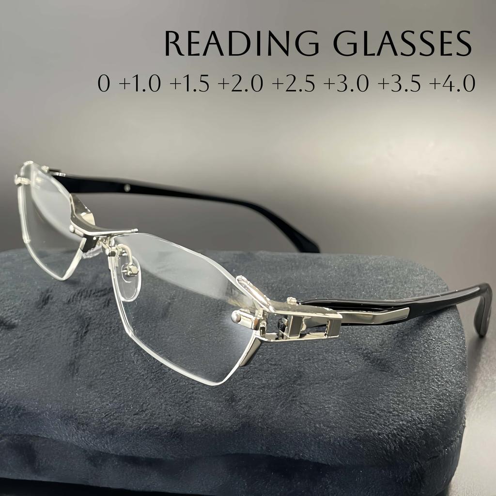 Square Rimless Belt Legs Reading Glasses Frame for Men Women Luxury Brand Business Presbyopia Eyeglasses Prescription Eyewear