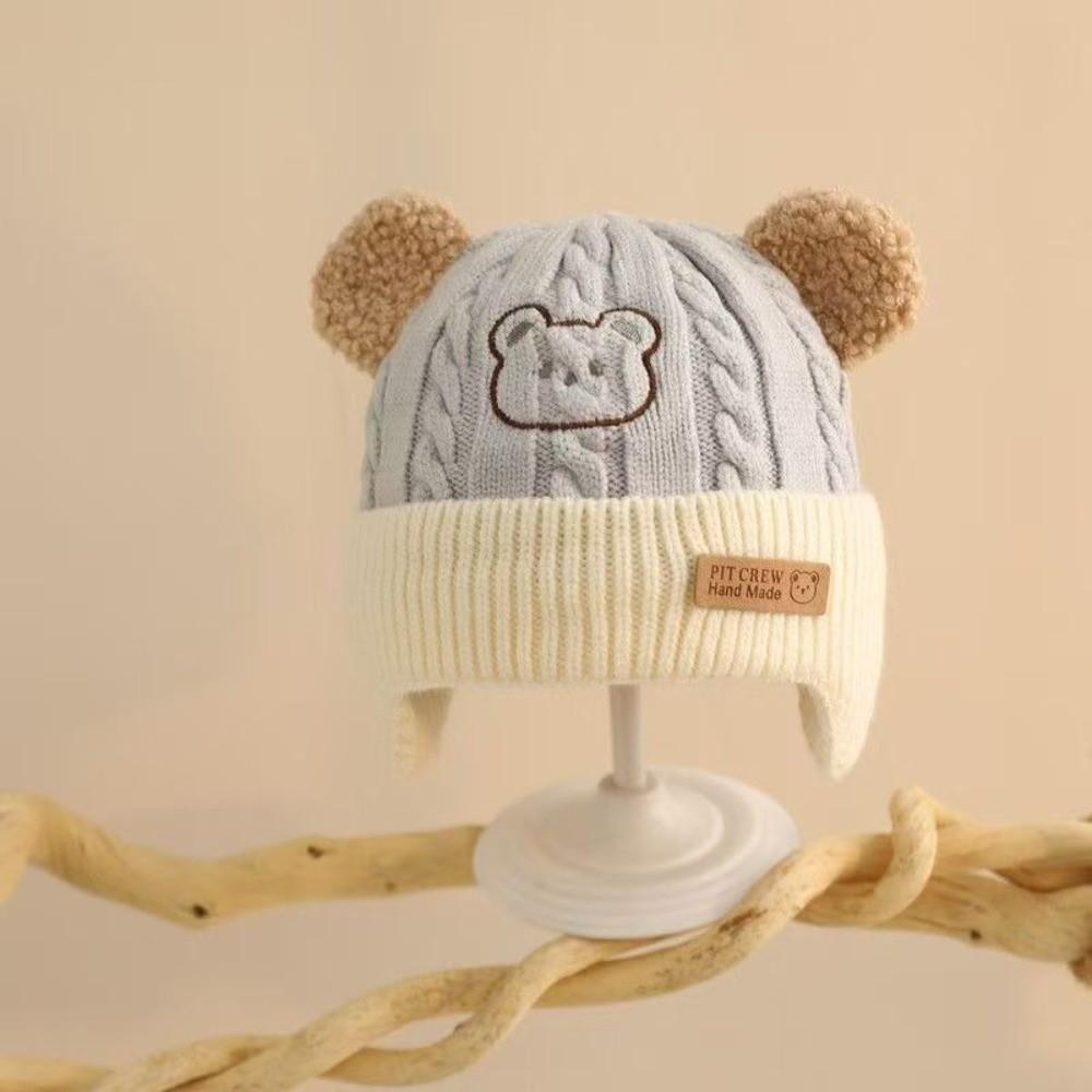 Warm Thick Knitted Beanie Hat Embroidery Pullover Hat New Kids Bear Ear Hat Autumn
