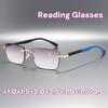 Business Style Reading Glasses New Trendy High Definition Frameless Square Fashion Anti Blue Light Reading Goggles for Men Women