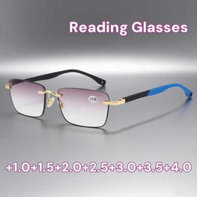 Business-Stil Lesebrille Neu Trendig Hochauflösend Randlos Quadratisch Mode Blaulichtfilter Lesebrille für Herren Damen