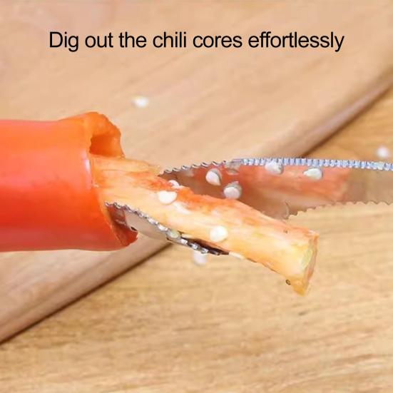 2Pcs Chili Pepper Core Remover Spiral Tooth Descaling Machine Easy Grip Kitchen Cutter Slicer for Peppers Cucumbers Bitter Melon