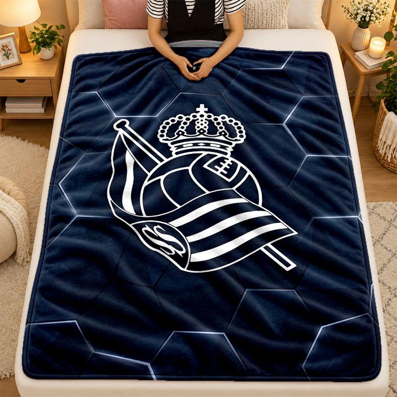 Flannel BlanketReal Sociedad FC Warm Soft Throw Blanket for Indoor Sofa Bed Living Room Use
