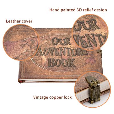 180Pages DIY Travel Photo Album Scrapbook Our Adventure Book Embossed Leather Retro Hard Cover Anniversary Album Creative Gift