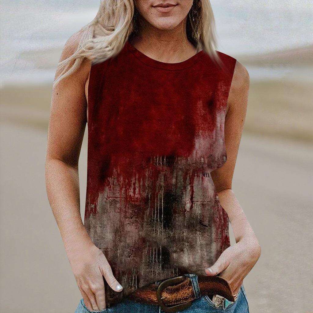 Women's Round Neck Casual Sleeveless Halloween Printed Vest T-Shirt Top
