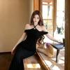Pure desire purple neck dress swinging collar design waist fishtail skirt sexy temperament feminine long skirt