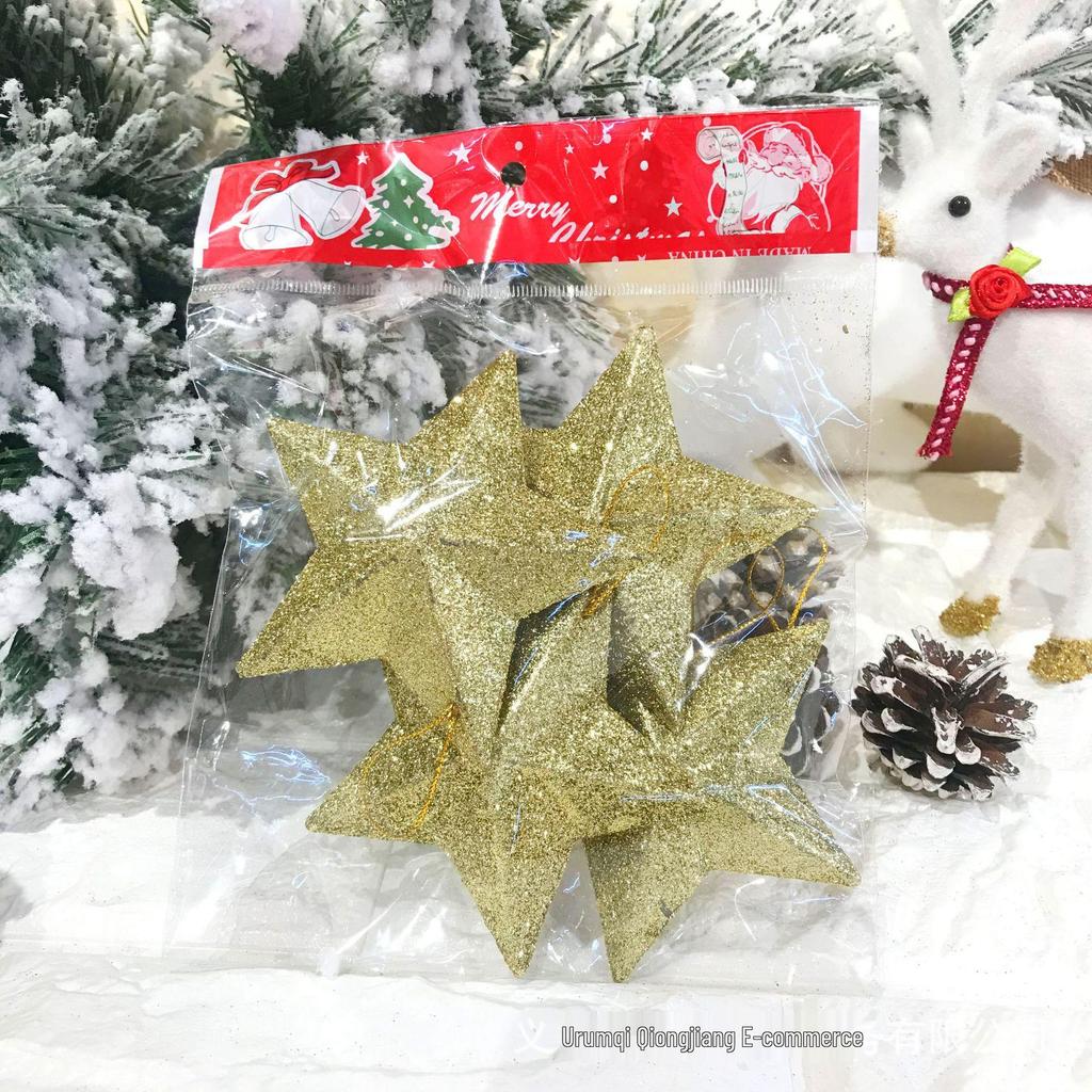 Gold Glitter 3D Five-Pointed Star Christmas Tree Ornaments