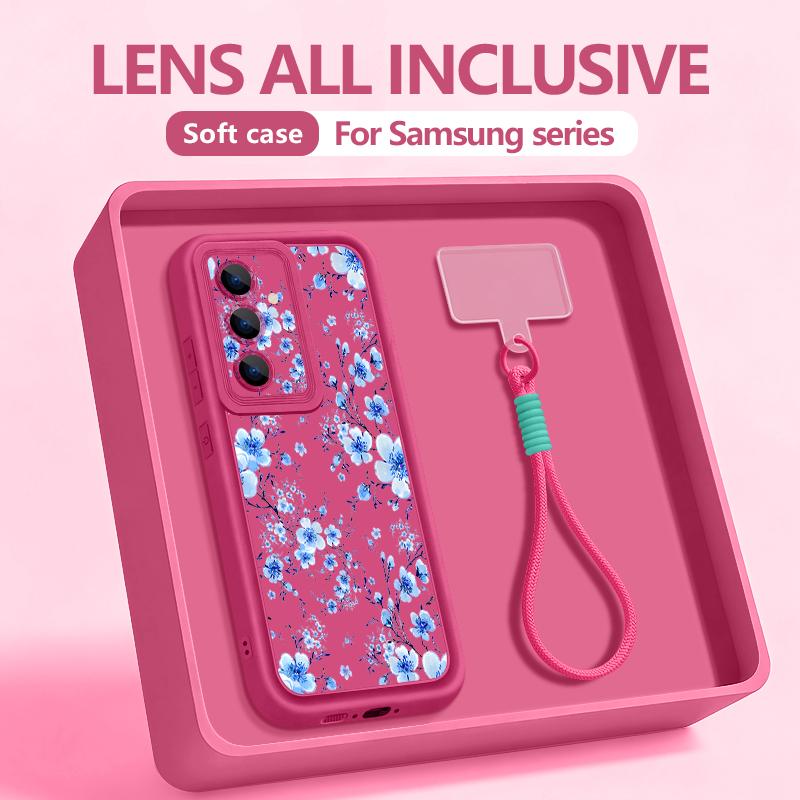 Wrist Lanyard Flowers Phone Case For Samsung Galaxy S26 S25 S24 Ultra S23 S25 FE A57 A37 A17 A27 A56 A36 A16 A55 A54 A15 Cover