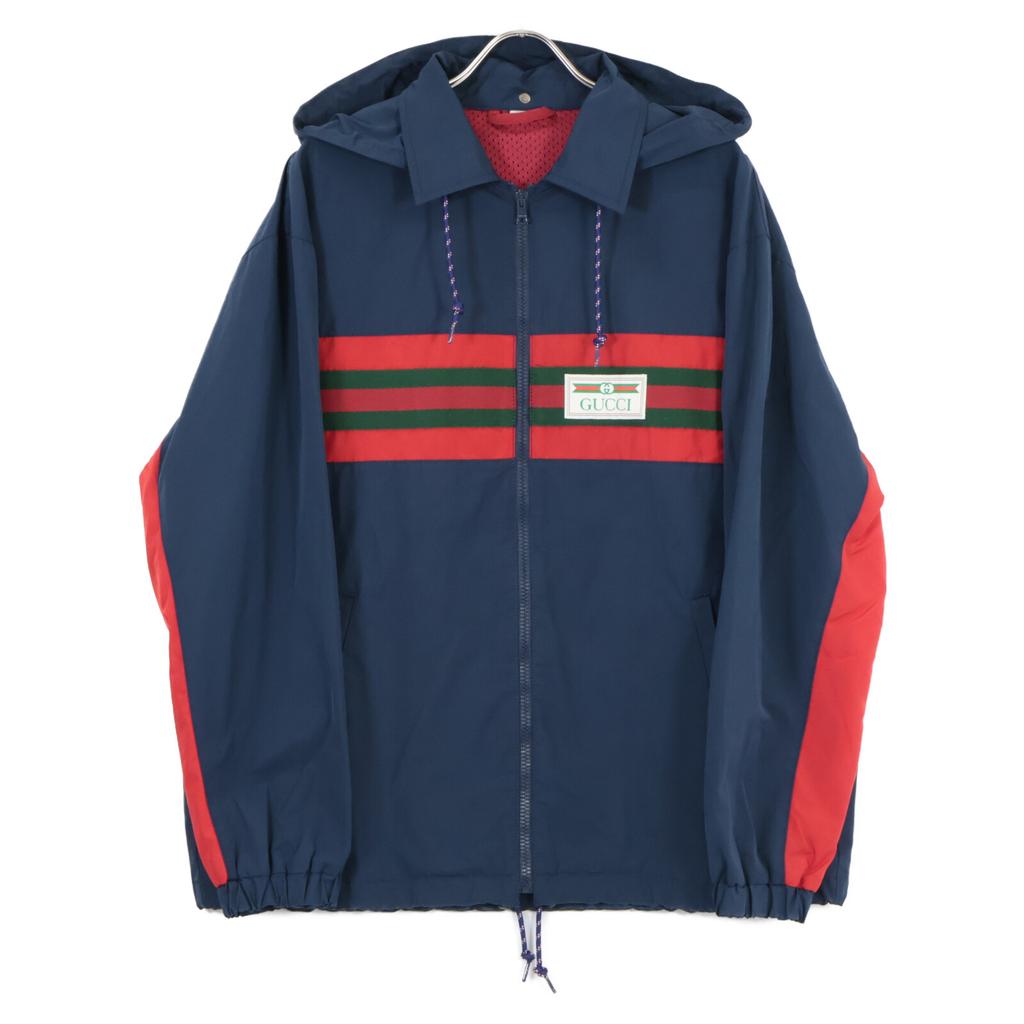 Gucci 599935 Navy Sherry Line Nylon Zip Hoodie Jacket Jacket 46 NavyUsed