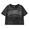 Los Angeles Californiaprint Women Washed Short Tshirts Summer Distress T-Shirt Breathable Midriff-Baring O-Neck Clothes