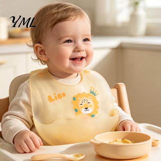 Food Grade Silicone Bibs Baby Bib with Catcher Pocket, Waterproof Lightweight Foldable Babies Feeding Bib, Adjustable for Infant Toddler