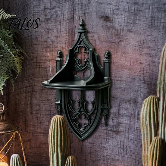 Creative Display Stand Gothic Wall Shelf, Vintage Floating Shelf for Bedroom And Living Room, Matte Black Decorative Wall-Mounted Rack with Exquisite