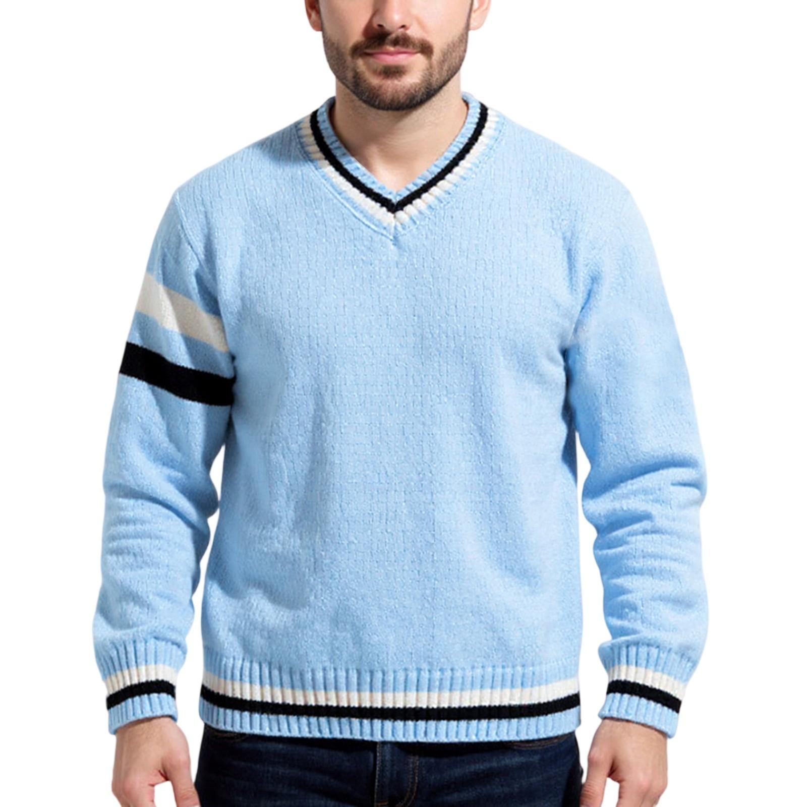 

Men s Casual Loose V-neck Sweater M синий