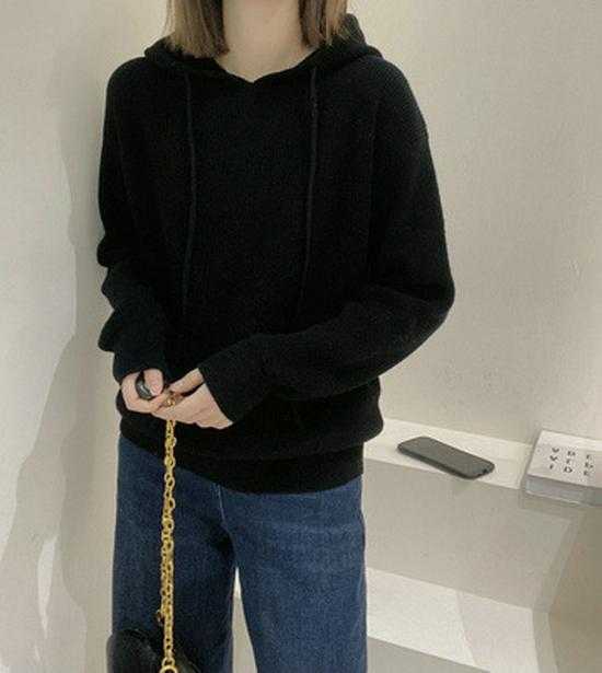 Women's Korean Style Cashmere Knit Hooded Sweater - Loose & Slimming Solid Color