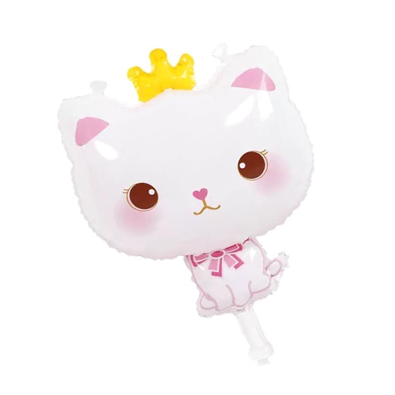 1Pcs Cute Princess Crown White Cat Aluminum Foil Balloon Girl Birthday Party Decoration Amusement Park Handheld Toy Balloons